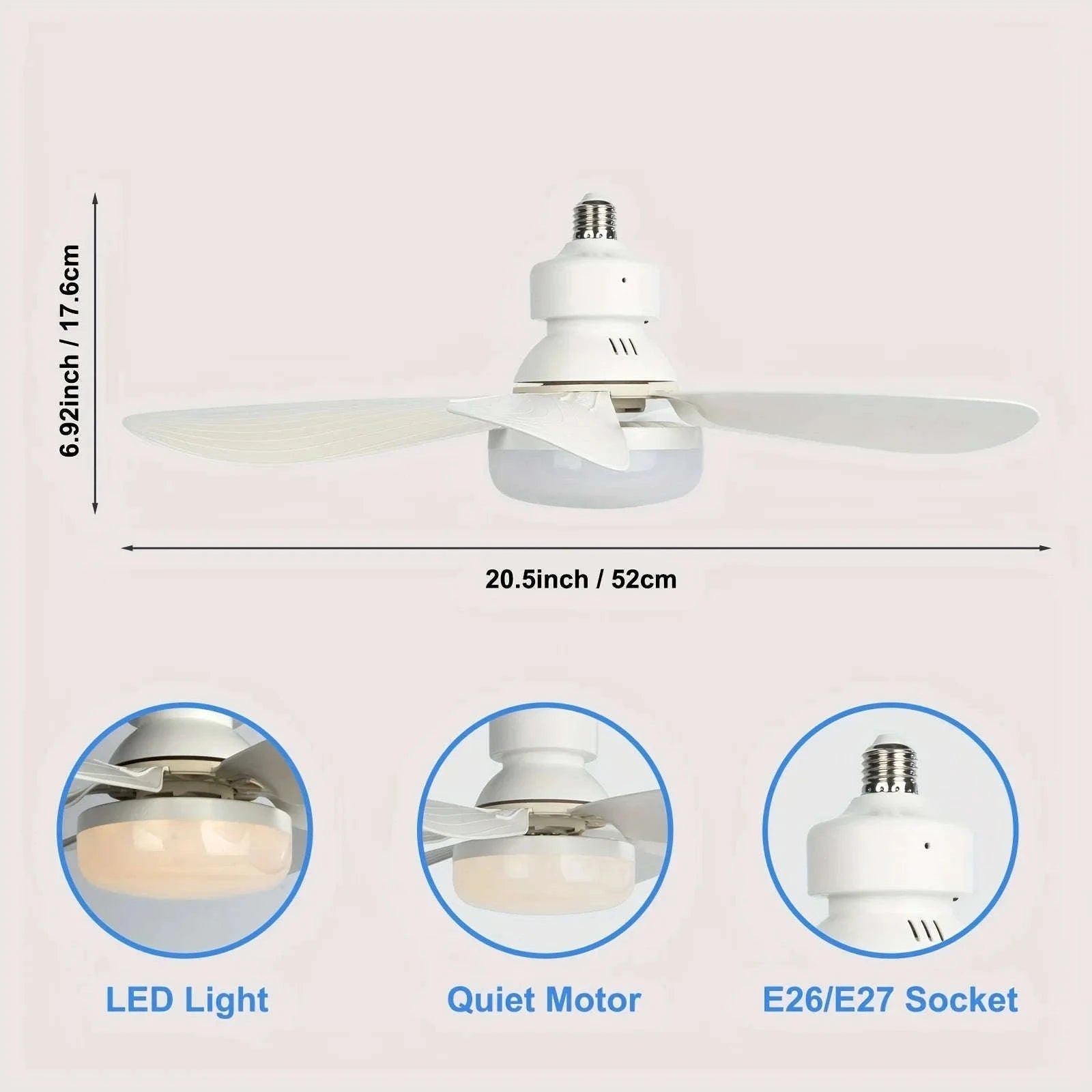 Socket Fan Light with Remote Control for Small Rooms-40W White Fan Light / 85-265V