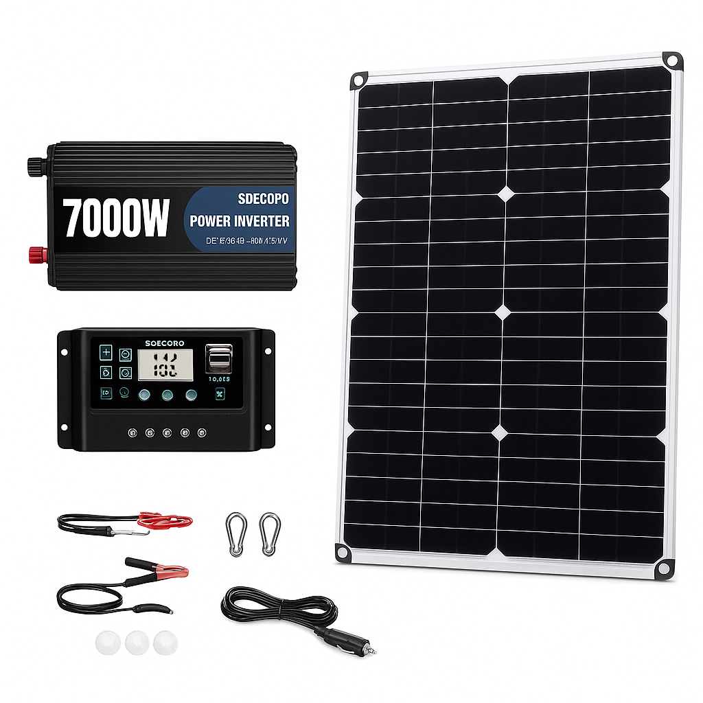 SOECOPO 7000W Solar Power Kit with 100A Controller & 300W Panel Inverter 12V to 110V/220V for Home/Camping/RV/Emergency Backup