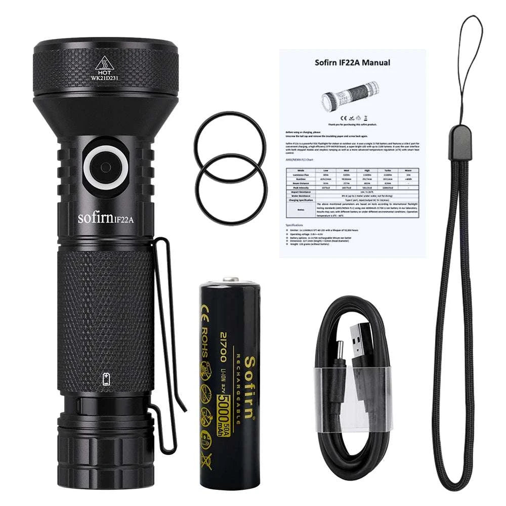 Sofirn IF22A 2100 Lumen Long Range USB-C Rechargeable Flashlight-with 21700 battery / 6000-6500K / United States