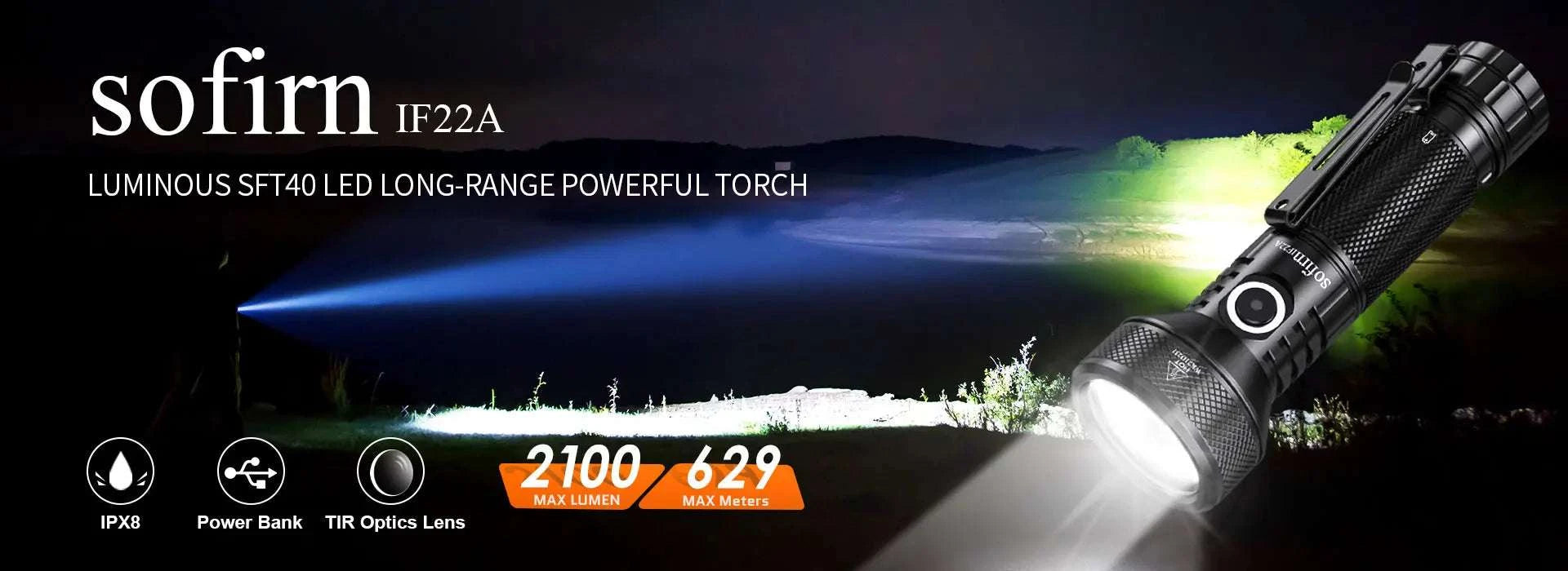 Sofirn IF22A 2100 Lumen Long Range USB-C Rechargeable Flashlight-with 21700 battery / 6000-6500K / United States