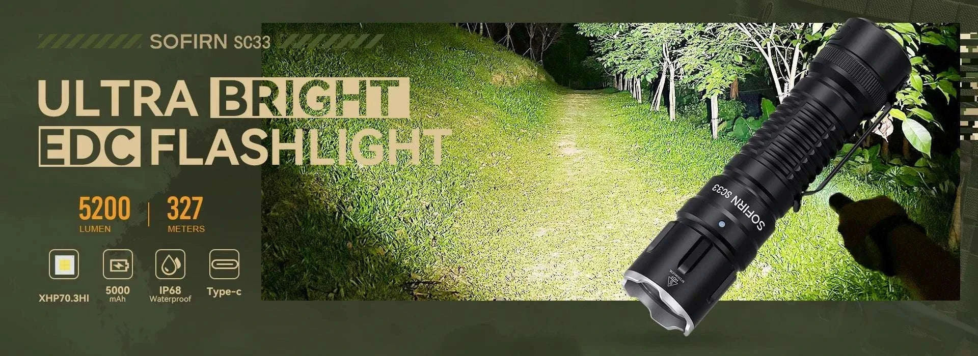 Sofirn SC33 5200lm USB-C Rechargeable Tactical LED Flashlight-4700-5300K / Poland