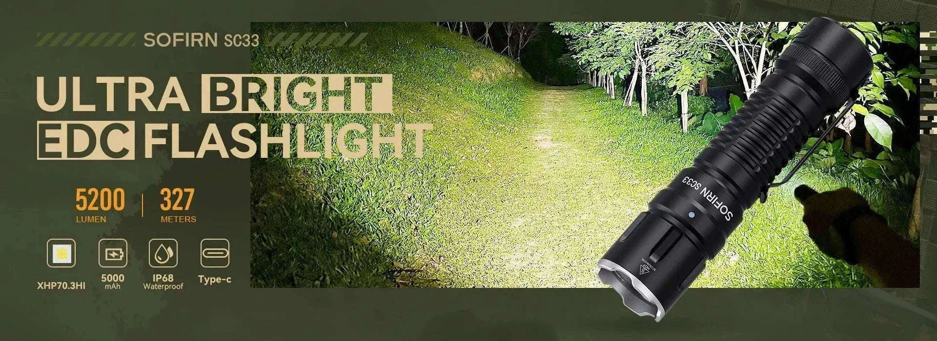 Sofirn SC33 5200lm USB-C Rechargeable Tactical LED Flashlight-4700-5300K / Poland