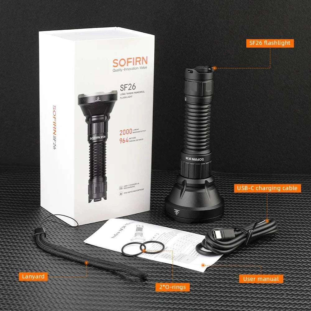 Sofirn SF26 2000 Lumen Tactical Flashlight USB-C Rechargeable-with 21700 battery / Poland