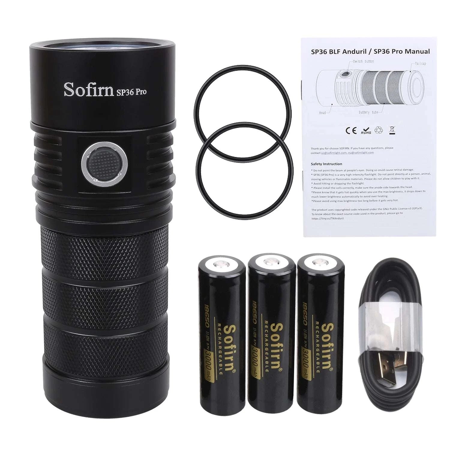 Sofirn SP36 Pro 8000lm USB-C Rechargeable LED Flashlight-with 18650 battery / 6000-6500K / United States