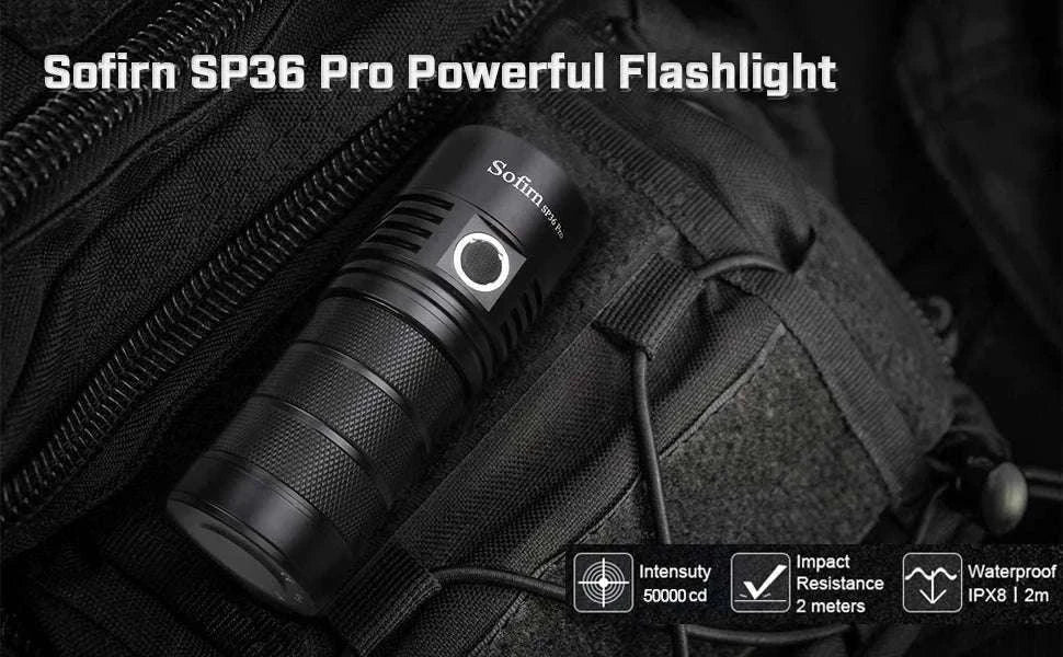 Sofirn SP36 Pro 8000lm USB-C Rechargeable LED Flashlight-with 18650 battery / 6000-6500K / United States