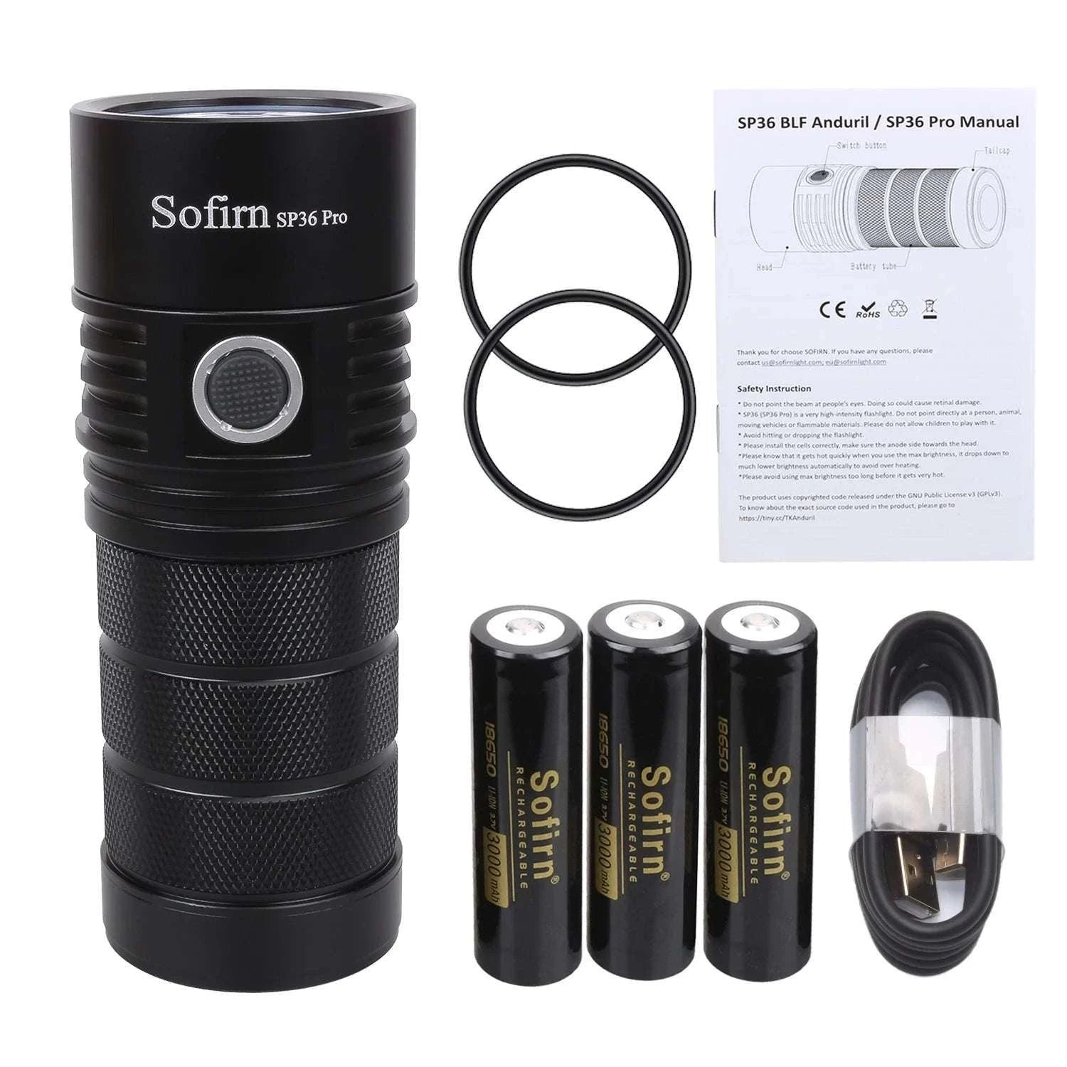 Sofirn SP36 Pro 8000lm USB-C Rechargeable LED Flashlight-with 18650 battery / 6000-6500K / United States