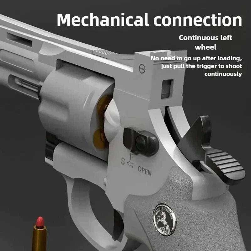 Soft Bullet Revolver Toy Pistol with Repeating Action for Ages 14+-357-Grey-23cm
