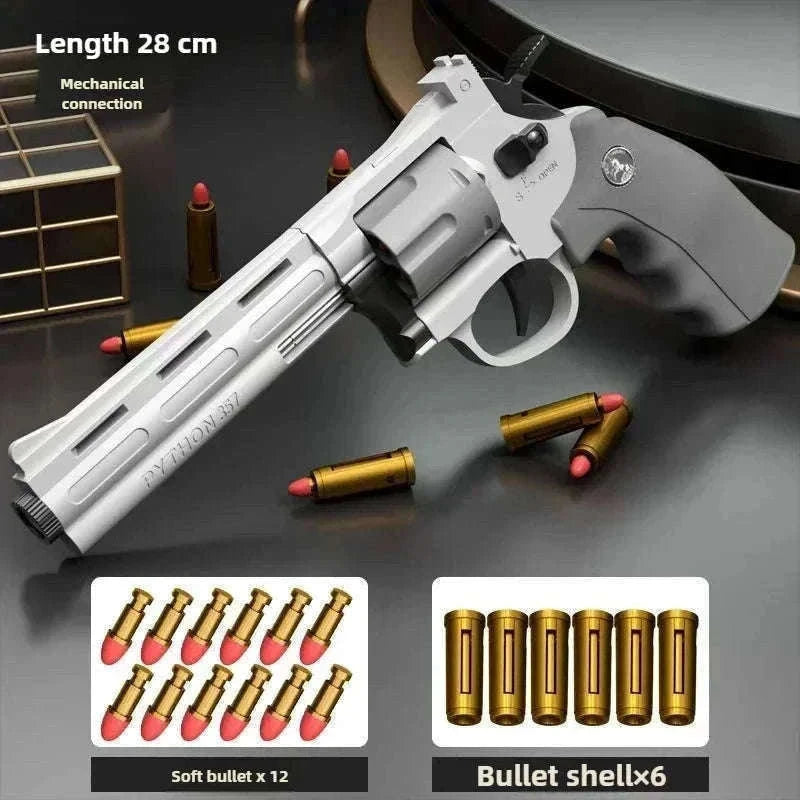 Soft Bullet Revolver Toy Pistol with Repeating Action for Ages 14+-357-Grey-23cm