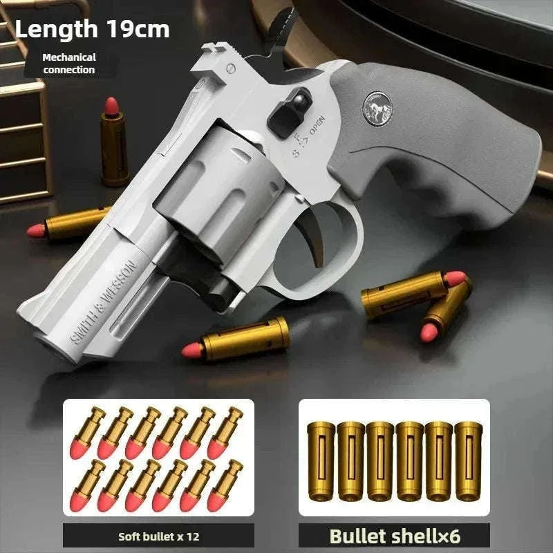 Soft Bullet Revolver Toy Pistol with Repeating Action for Ages 14+-357-Grey-23cm
