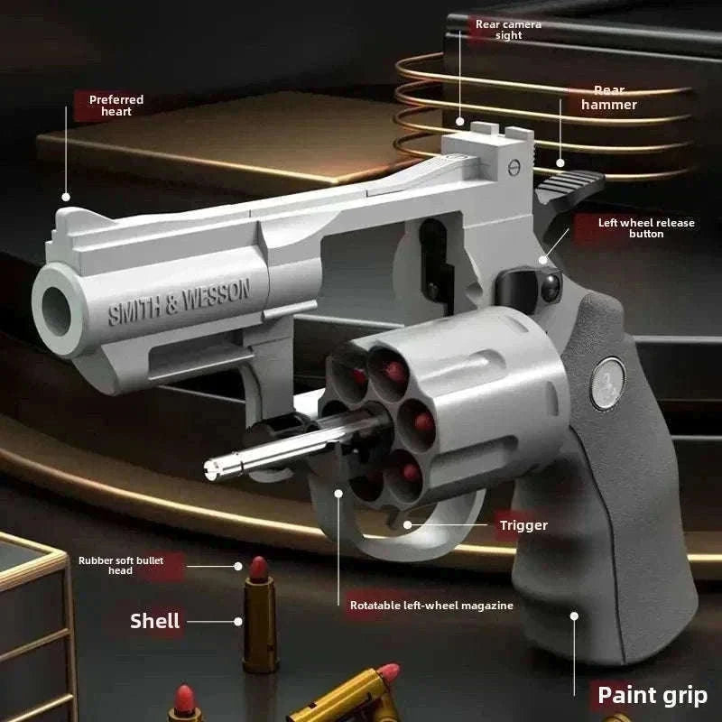 Soft Bullet Revolver Toy Pistol with Repeating Action for Ages 14+-357-Grey-23cm