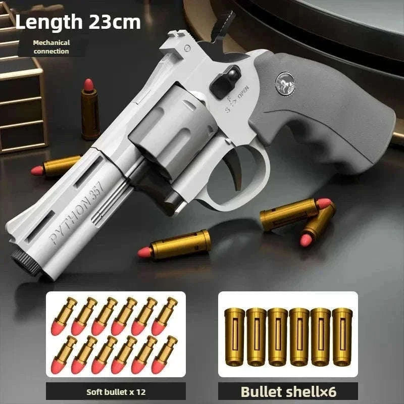Soft Bullet Revolver Toy Pistol with Repeating Action for Ages 14+-357-Grey-23cm