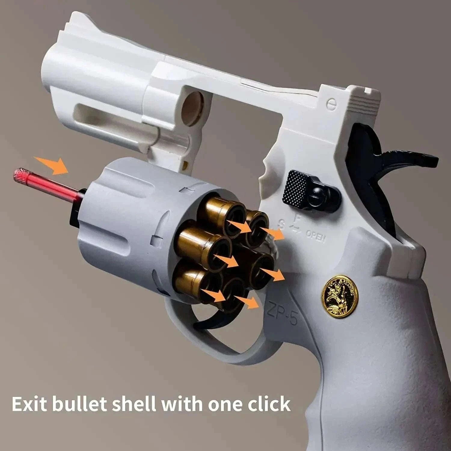 Soft Bullet Revolver Toy Pistol with Repeating Action for Ages 14+-357-Grey-23cm