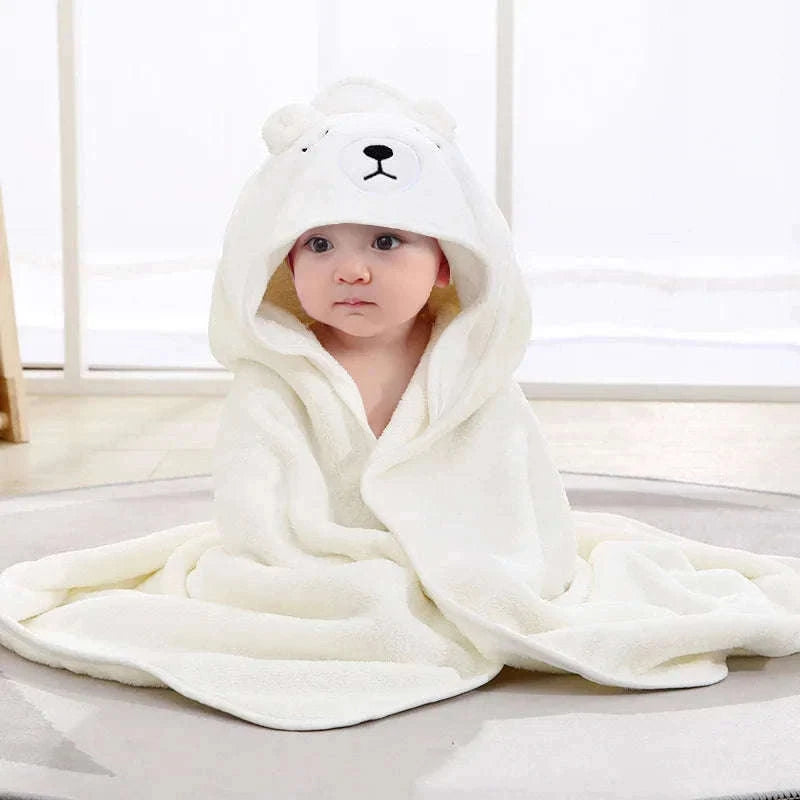 Soft Cartoon Animal Baby Hooded Towel for Cozy Bath Time-white bear
