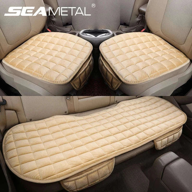 Soft Plush Car Seat Cover, Skin-Friendly, Anti-Slip, Universal Fit-Black Front 2pcs