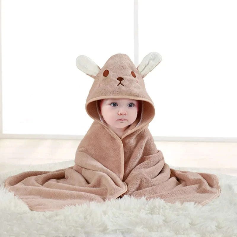 Soft Toddler Bathrobe with Hooded Cartoon Design-GRAY