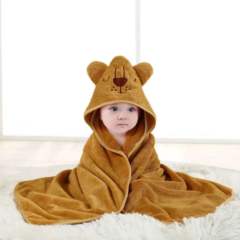 Soft Toddler Bathrobe with Hooded Cartoon Design-GRAY