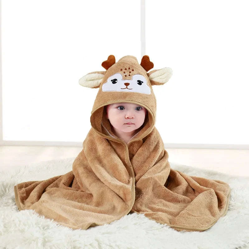 Soft Toddler Bathrobe with Hooded Cartoon Design-GRAY