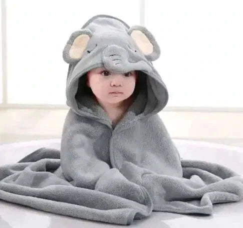 Soft Toddler Hooded Bathrobe with Cartoon Design-GRAY