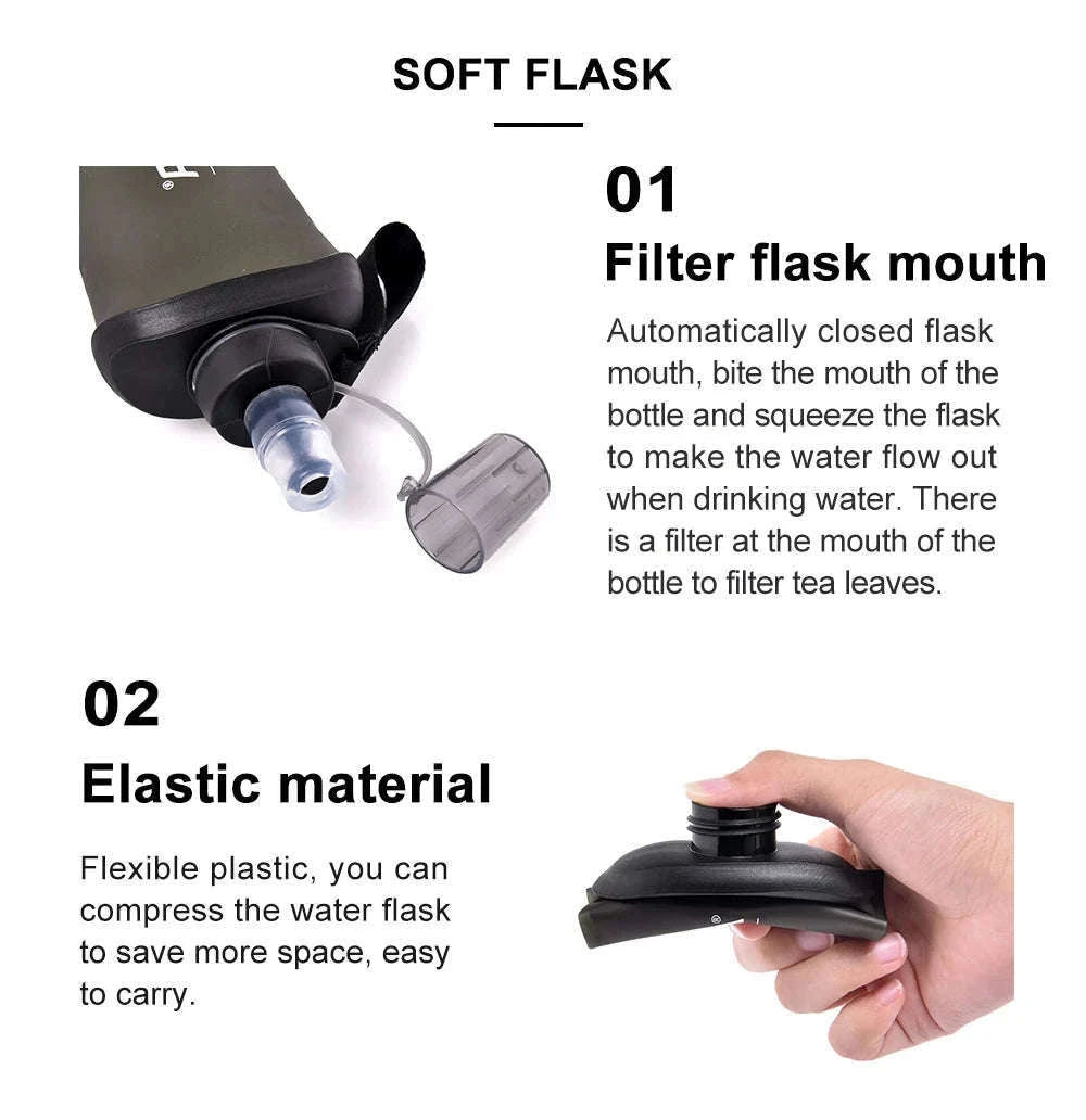 Soft Water Bottle Foldable Flask for Outdoor Sports-Blue