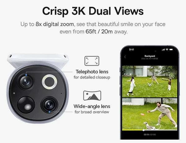Solar 3K Wireless Outdoor Security Camera System Dual Lens 2 Pack-White / China Mainland