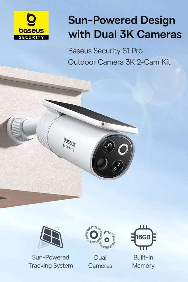 Solar 3K Wireless Outdoor Security Camera System Dual Lens 2 Pack-White / China Mainland