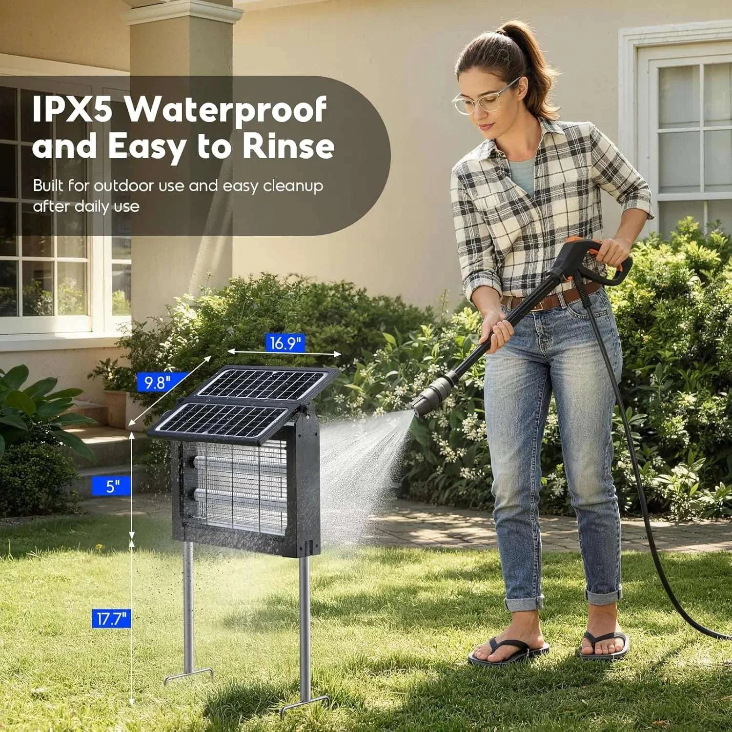 Solar Bug Zapper 4500V with Dual Panels & USB, IPX5 Outdoor-black / Blue / United States
