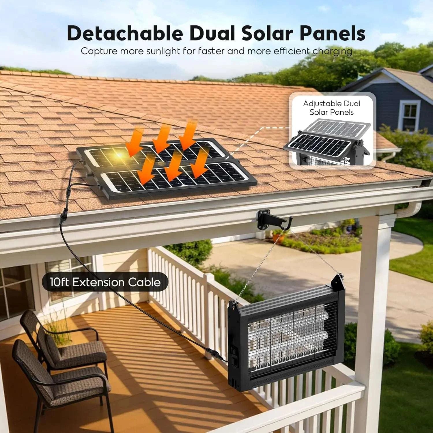 Solar Bug Zapper 4500V with Dual Panels & USB, IPX5 Outdoor-black / Blue / United States