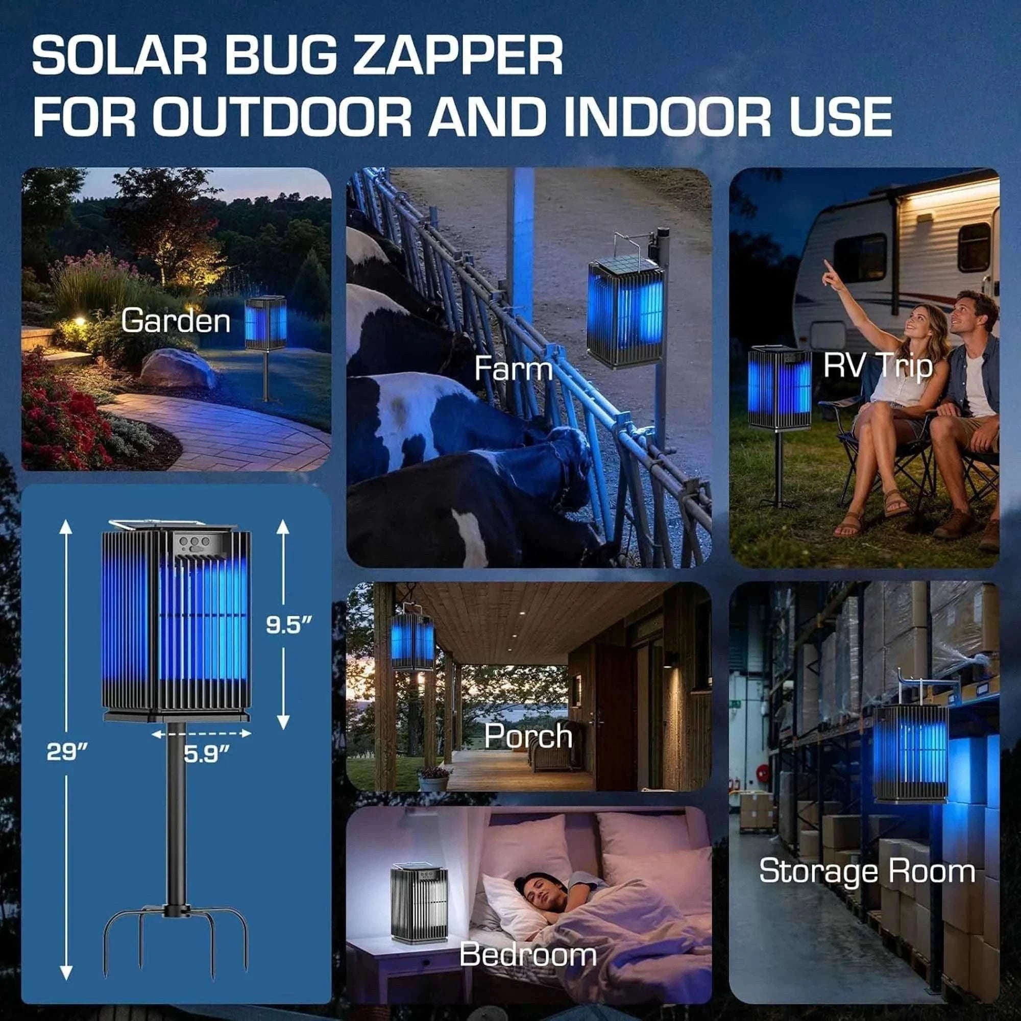 Solar Bug Zapper Outdoor 4200V Mosquito Killer with USB-C Charging-black / Blue / United States