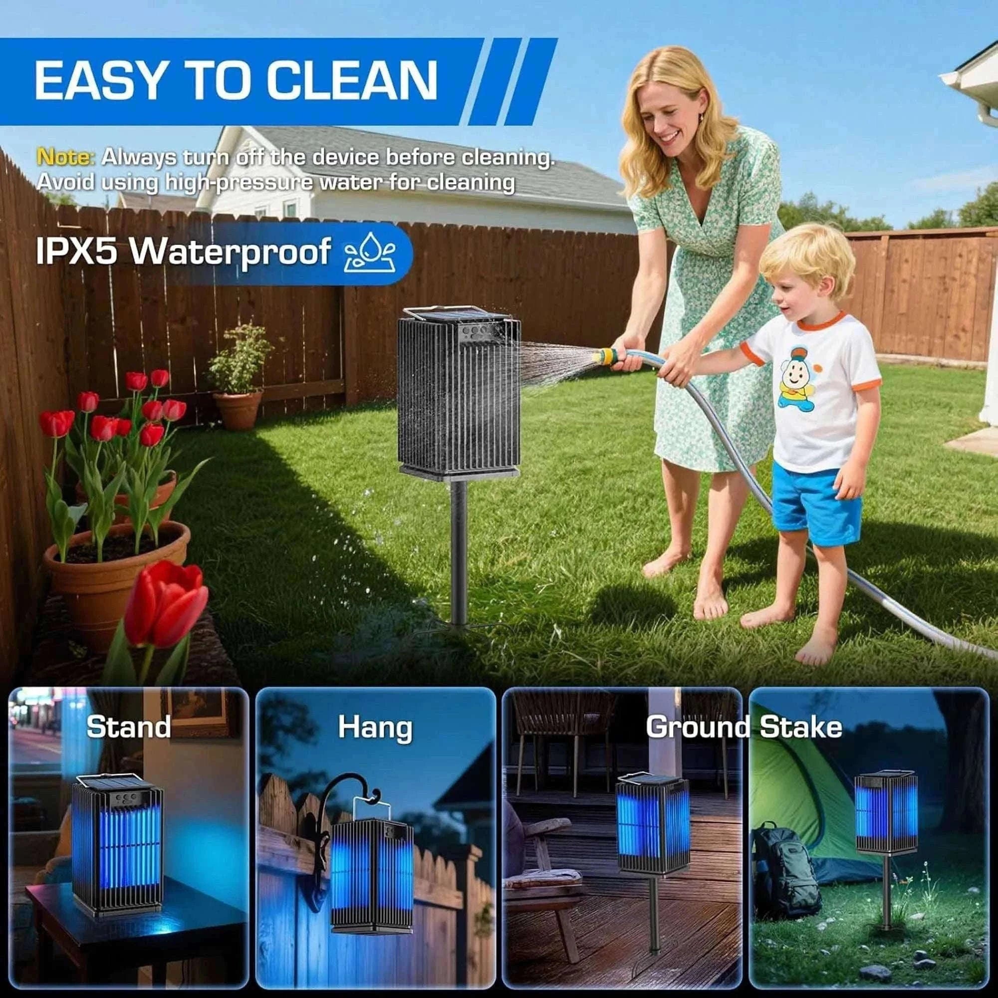 Solar Bug Zapper Outdoor 4200V Mosquito Killer with USB-C Charging-black / Blue / United States
