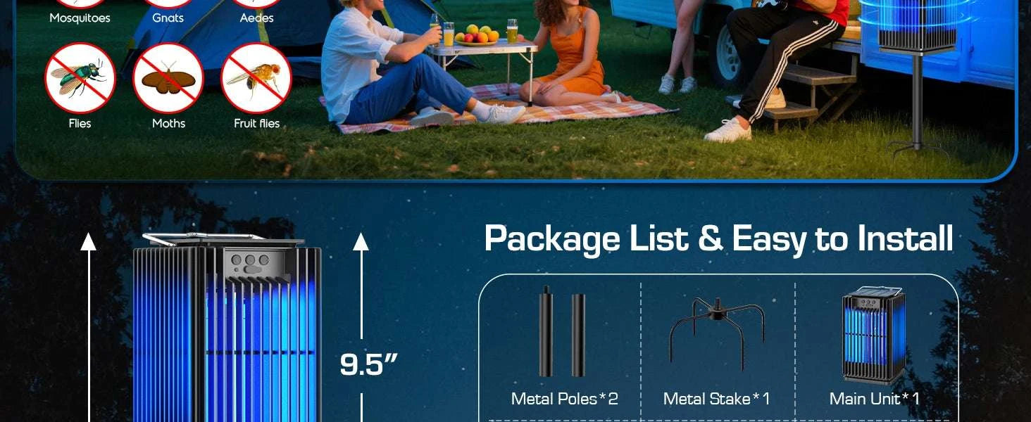 Solar Bug Zapper Outdoor 4200V Mosquito Killer with USB-C Charging-black / Blue / United States