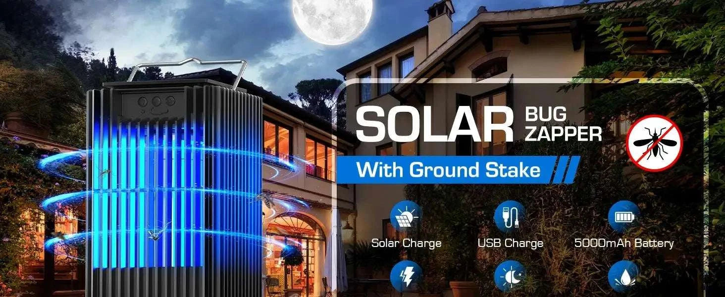 Solar Bug Zapper Outdoor 4200V Mosquito Killer with USB-C Charging-black / Blue / United States