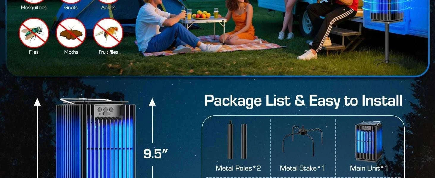 Solar Bug Zapper Outdoor 4200V Mosquito Killer with USB-C Charging-black / Blue / United States