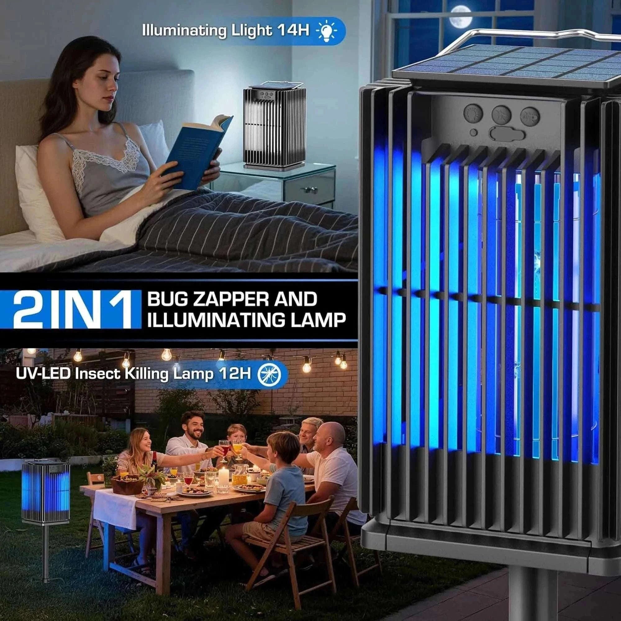 Solar Bug Zapper Outdoor 4200V Mosquito Killer with USB-C Charging-black / Blue / United States