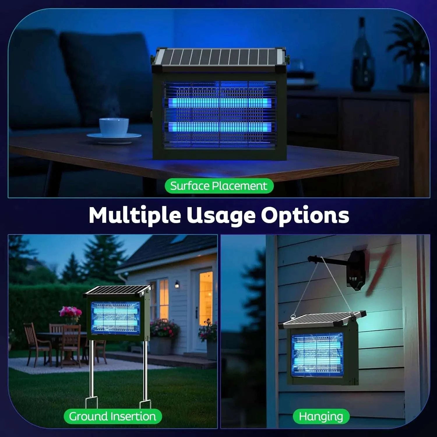 Solar Bug Zapper Outdoor 4500V Mosquito Killer with Auto Sensor-black / Blue / United States