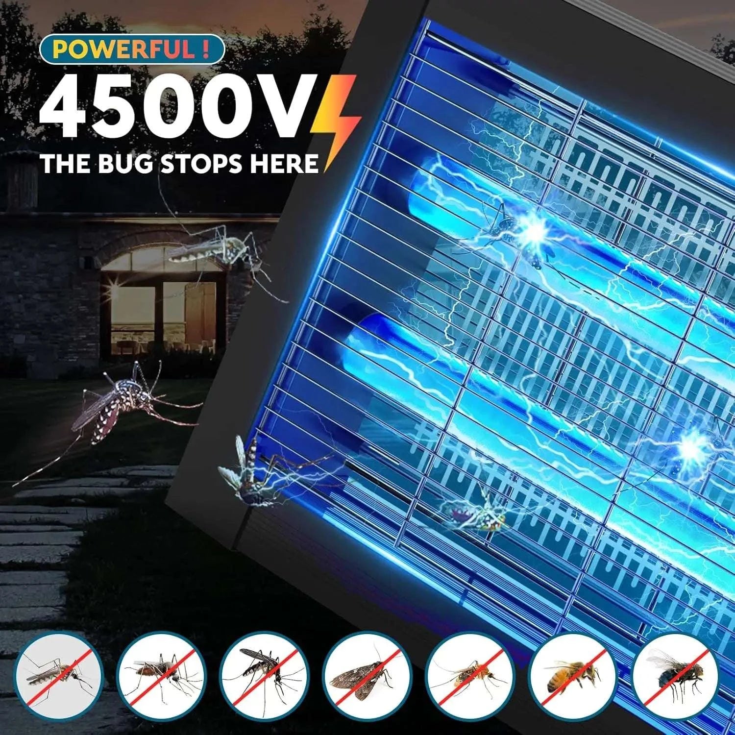 Solar Bug Zapper Outdoor 4500V Mosquito Killer with Auto Sensor-black / Blue / United States