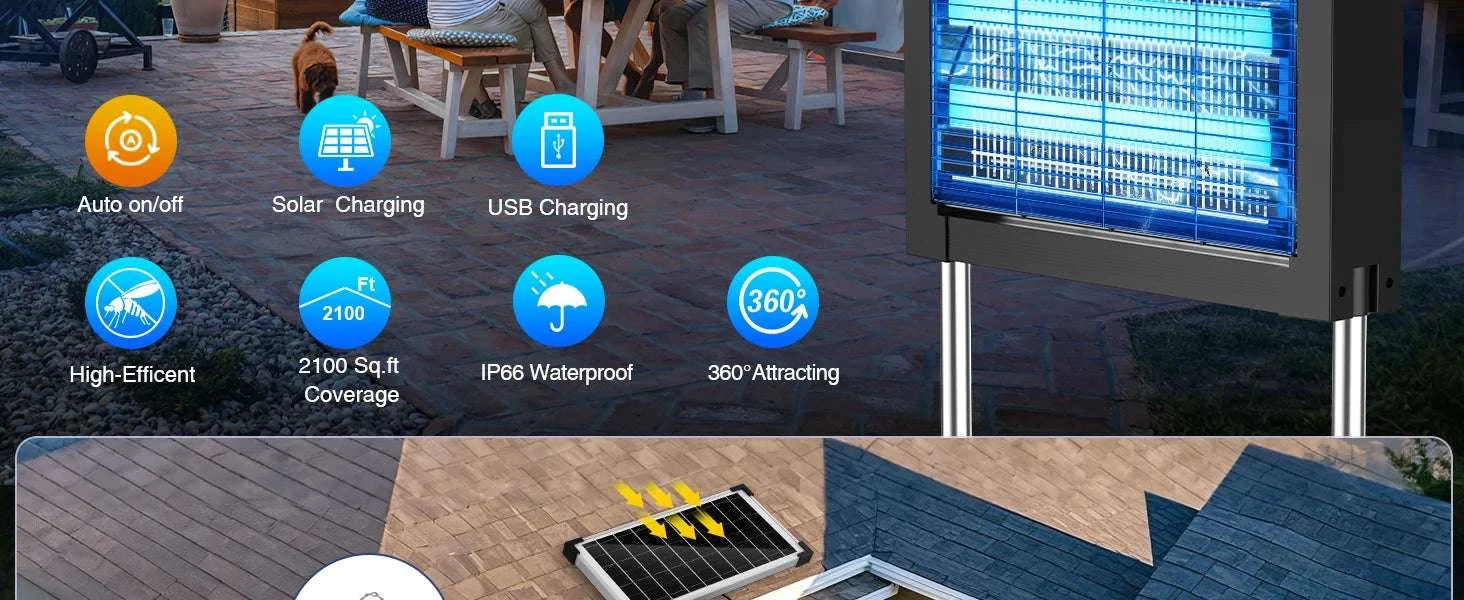 Solar Bug Zapper Outdoor 4500V Mosquito Killer with Auto Sensor-black / Blue / United States