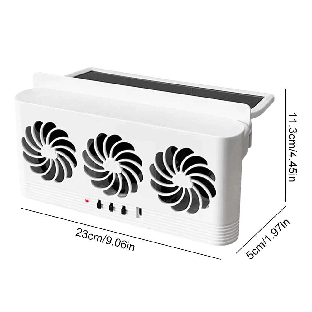 Solar Car Exhaust Fan with 3 Air Outlets and USB Power-Black / United States