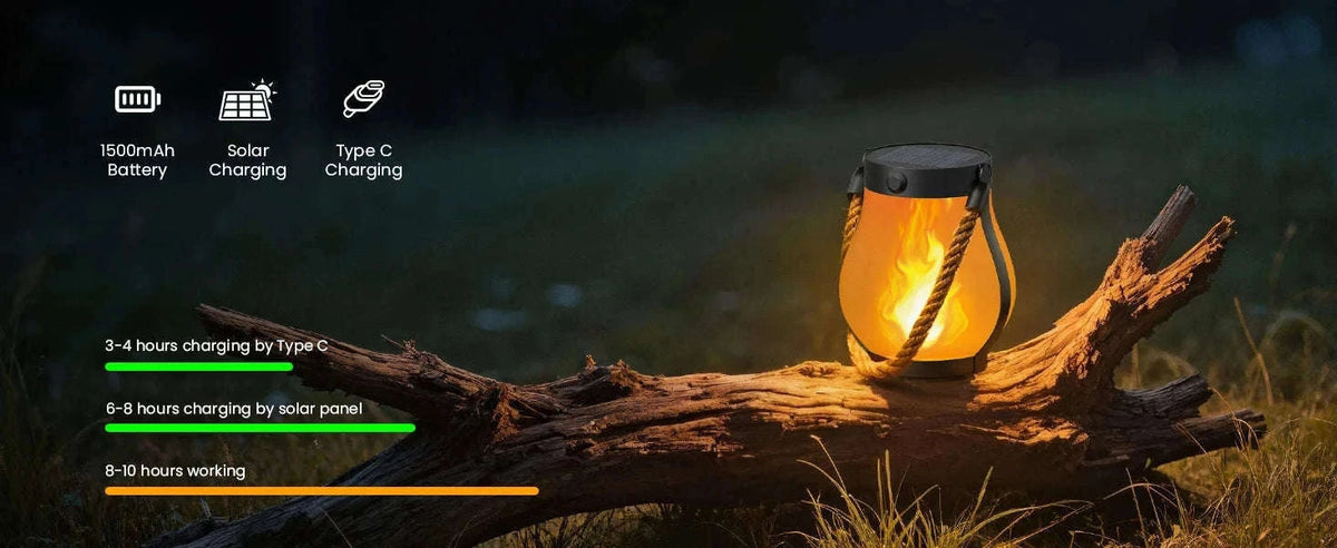 Solar Flame Rope Lantern Type-C Fast Charging Waterproof Hanging Lamp-1Pc