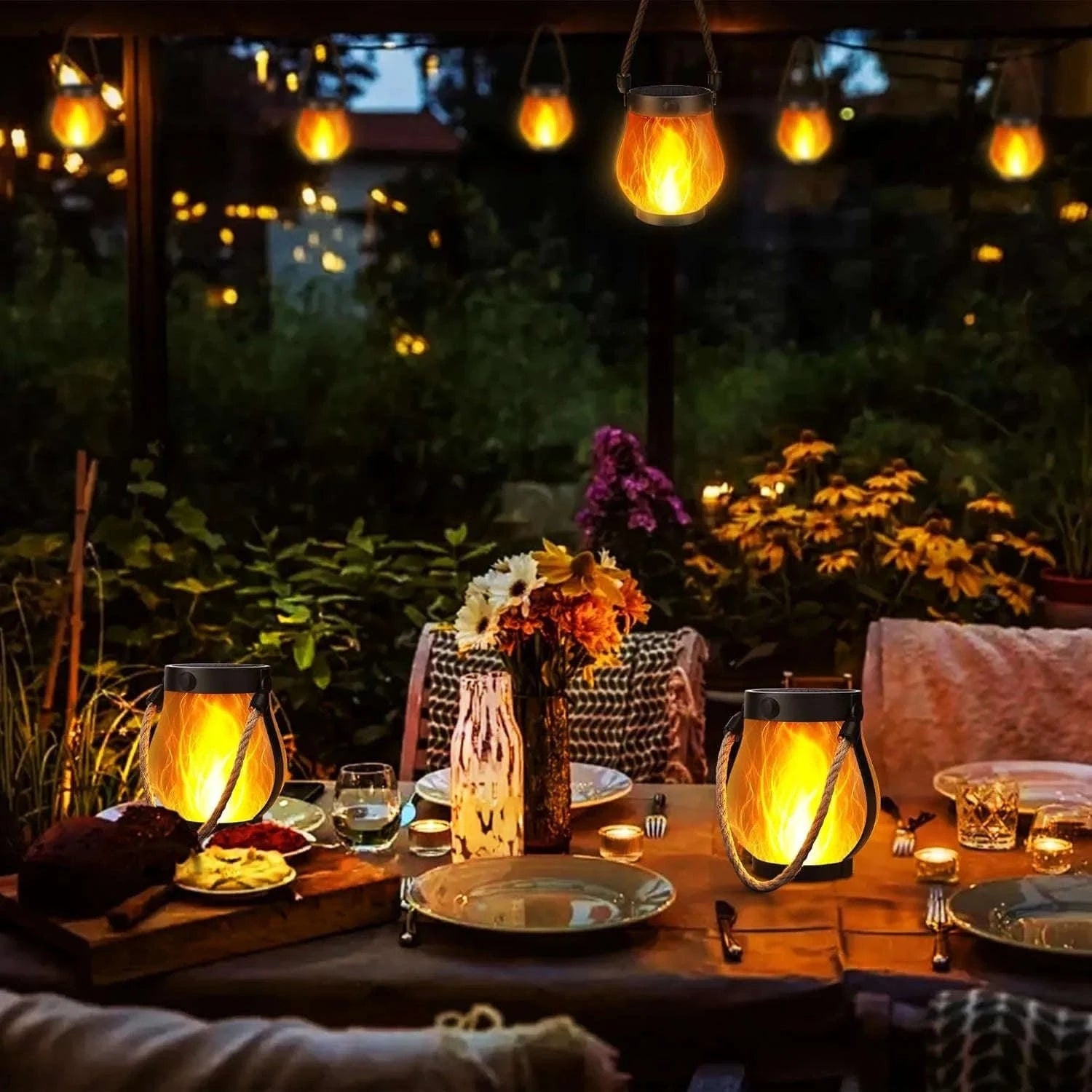 Solar Flame Rope Lantern Type-C Fast Charging Waterproof Hanging Lamp-1Pc