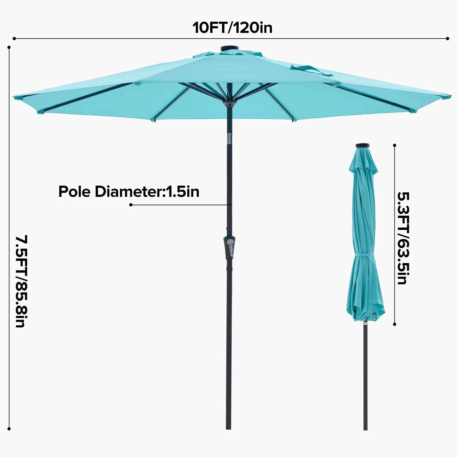 Solar LED Patio Umbrella with Tilt & Crank, 32 Lights Outdoor Shade-RED / United States