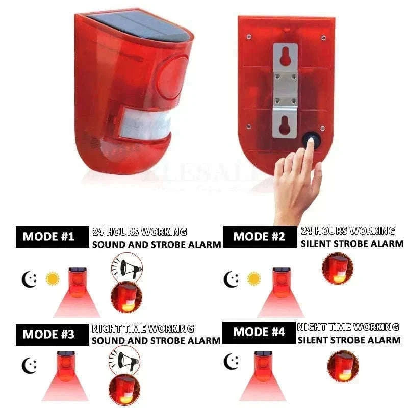Solar Motion Sensor Alarm with 110dB Siren and Strobe Light-Orange