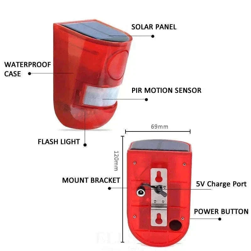 Solar Motion Sensor Alarm with 110dB Siren and Strobe Light-Orange