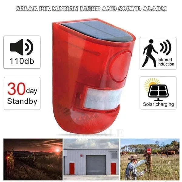Solar Motion Sensor Alarm with 110dB Siren and Strobe Light-Orange