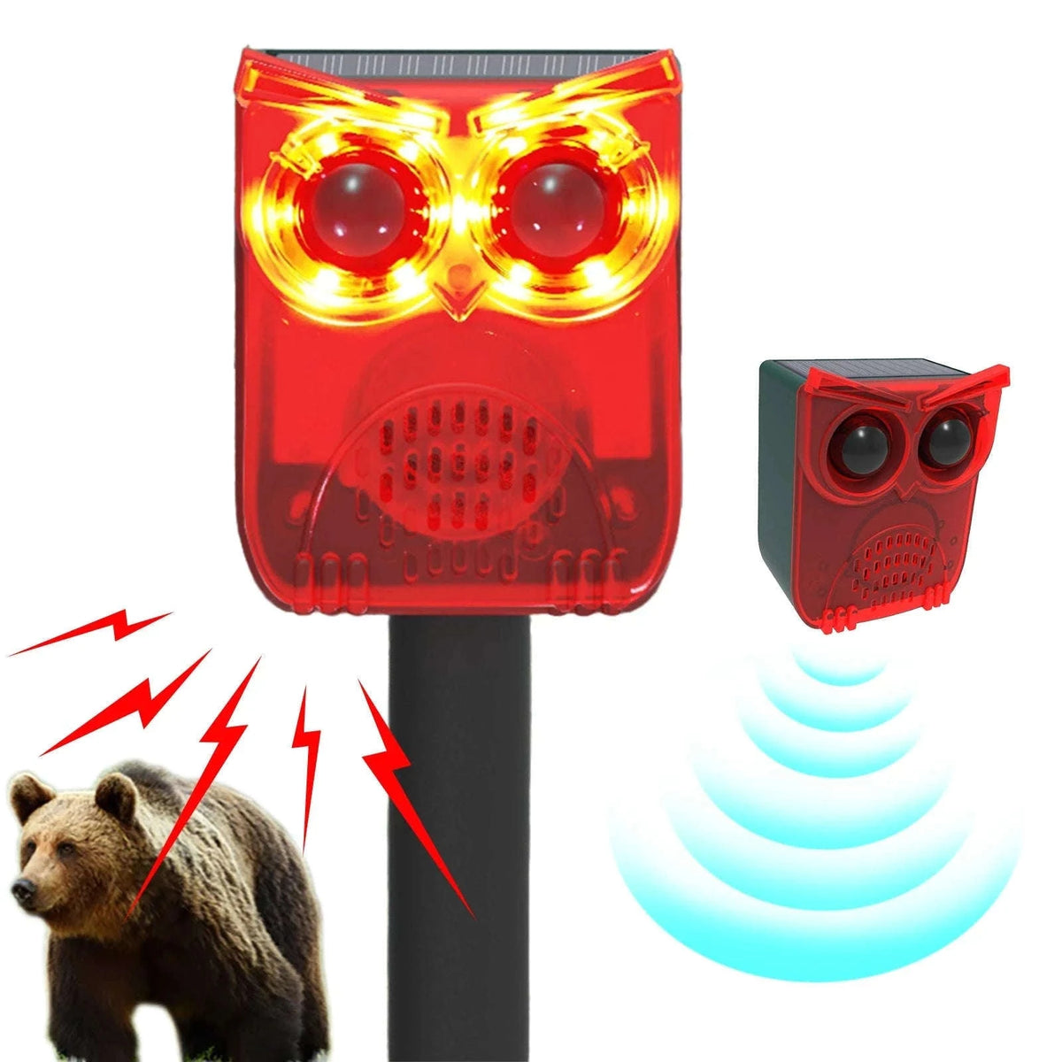Solar Motion Sensor Alarm with Dog Barking & Gunshot Sounds-Red