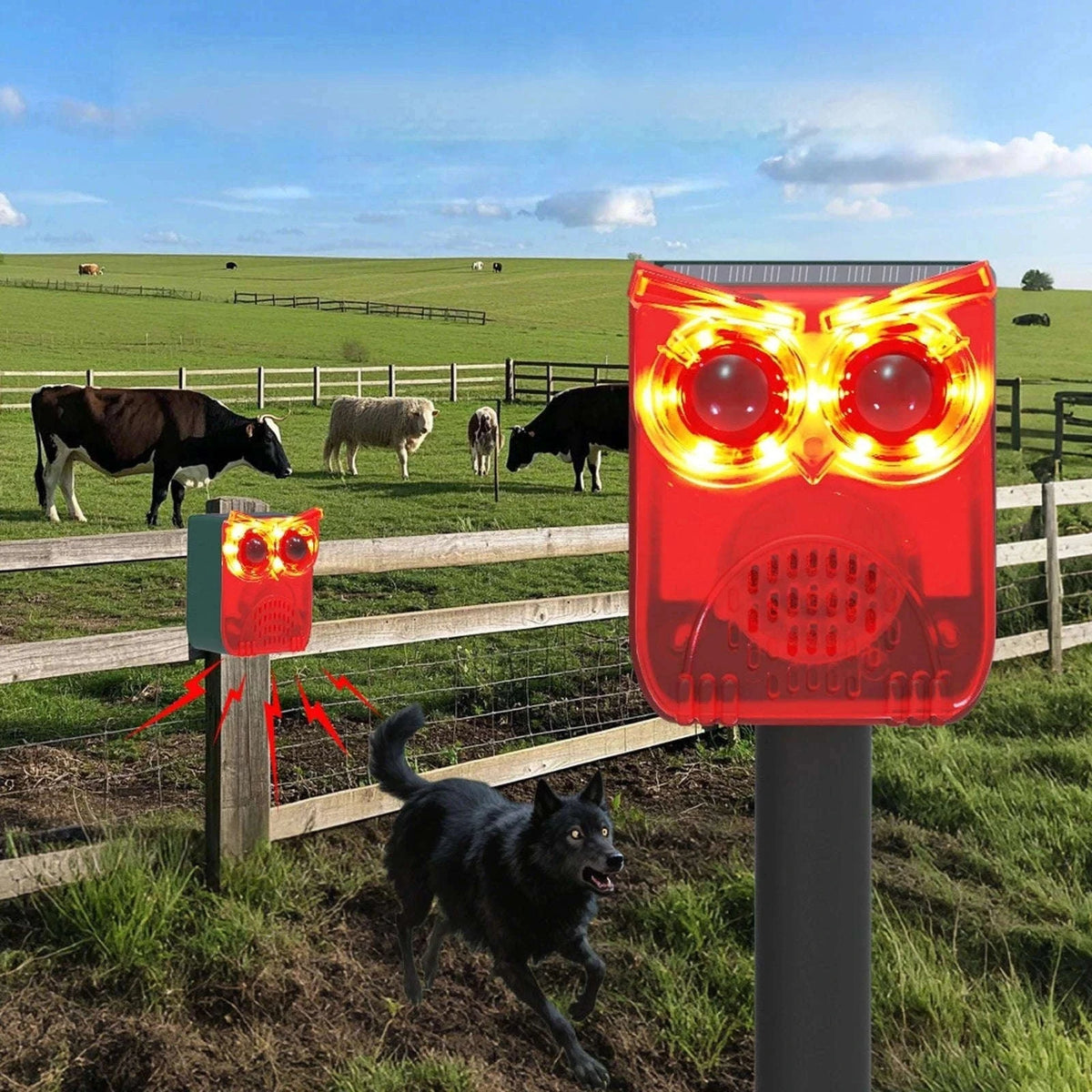 Solar Motion Sensor Alarm with Dog Barking & Gunshot Sounds-Red