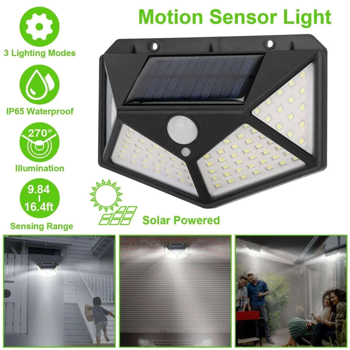 Solar Motion Sensor Lamp for Outdoor Spaces-100 LED