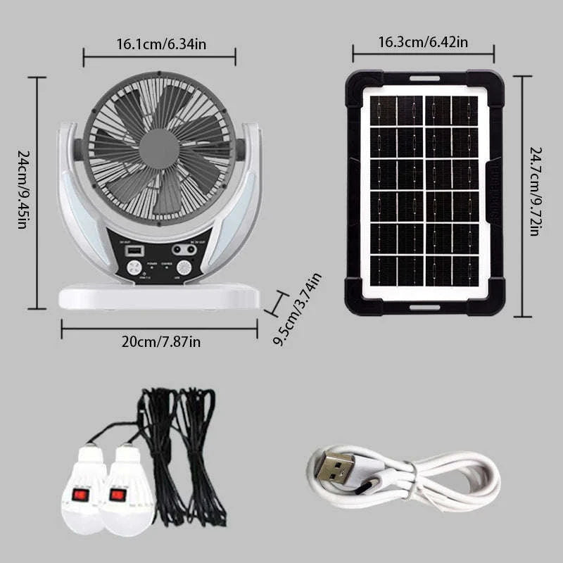 Solar Multifunction Fan with LED Light & USB Phone Charging-1pcs / United States