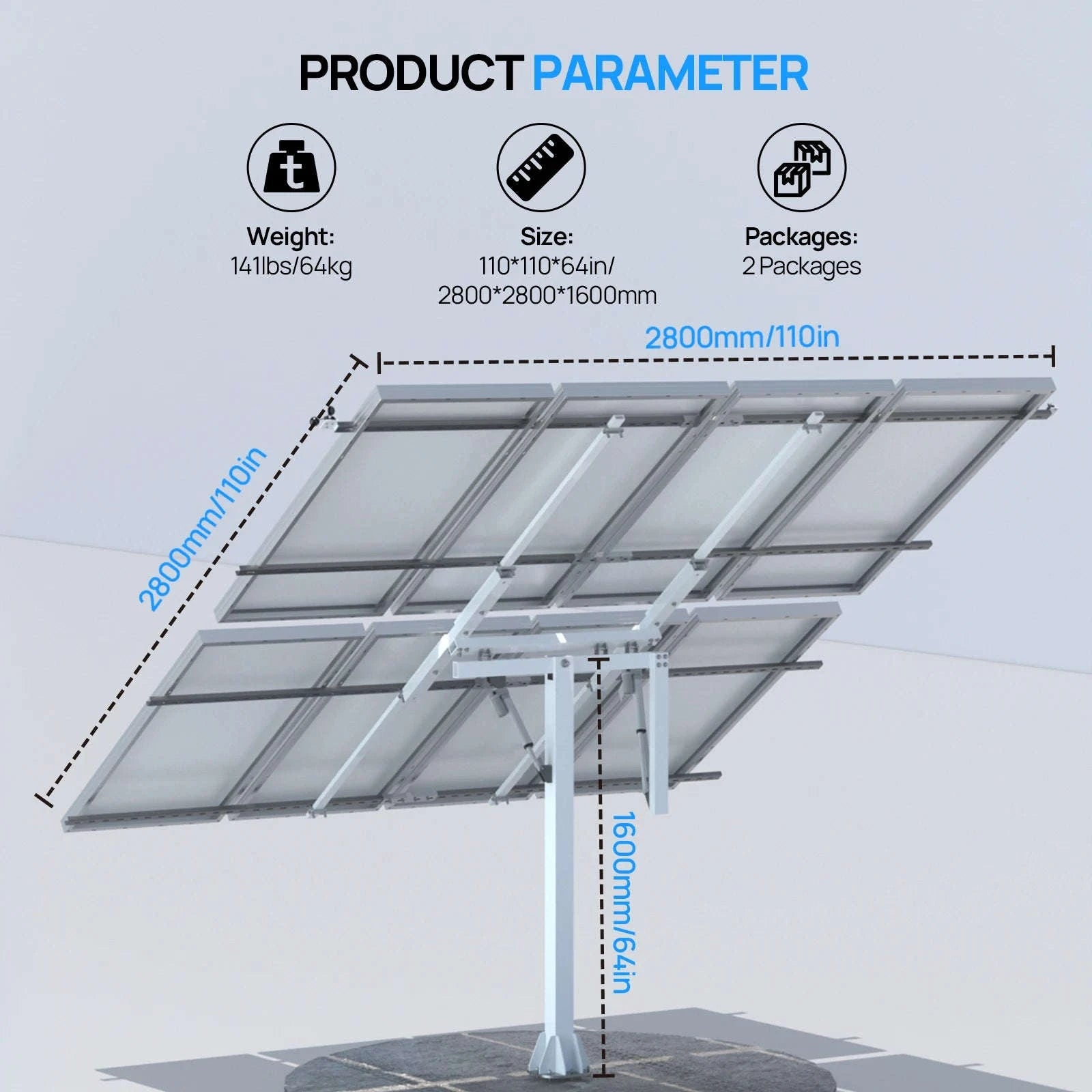 Solar Panel Dual Axis Tracking System with Controller, +40% Output-black / United States