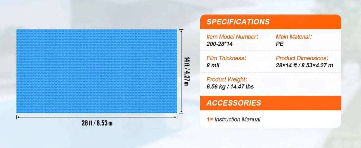 Solar Pool Cover Rectangle 12 Mil-24x12ft 16mil / CZECH REPUBLIC