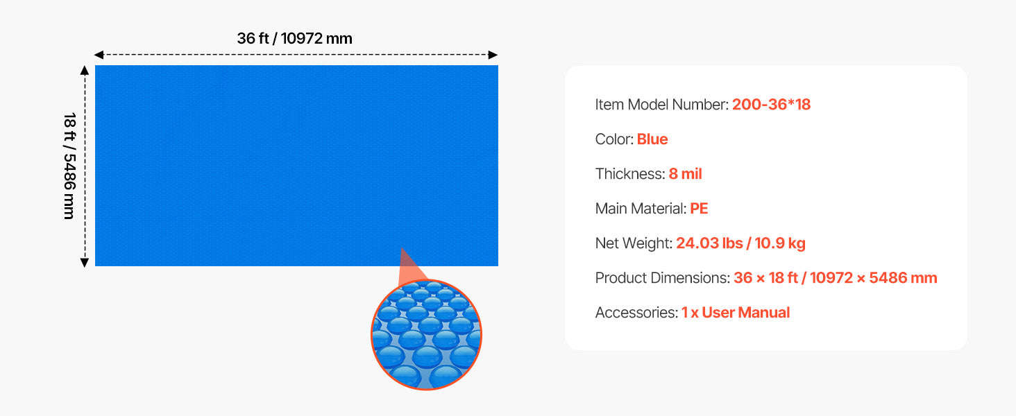 Solar Pool Cover with Bubble PE Material-18ft 16mil / United States